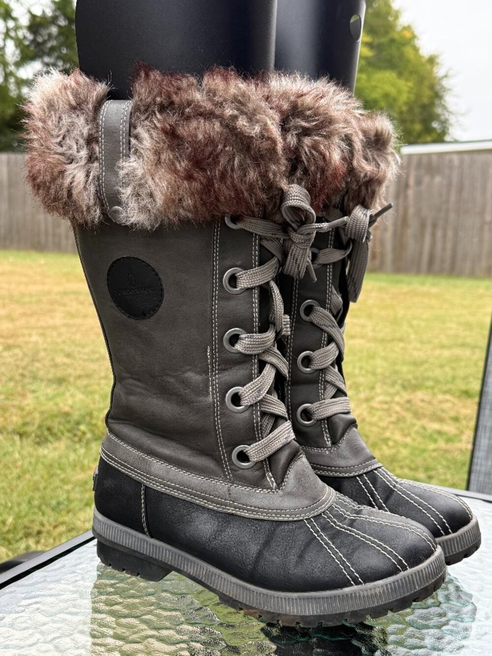 London Fog Melton 2 Boots Womens 8 Faux Fur Y2K Après Ski Snow Duck Boot 4314
